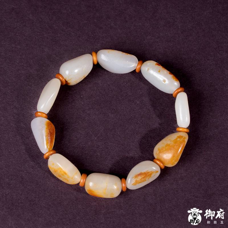 新疆和田玉枣红皮白玉独籽手串 28.3克 图片2