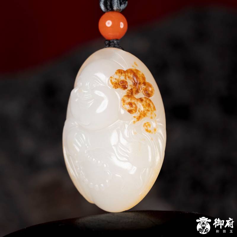 新疆和田玉黄皮白玉籽玉挂件福在眼前 23克 图片5